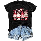 Valentine's Shirt for Womens Cute Gnomes Love Heart Printed Tees Short Sleeve Graphic Tops