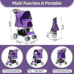 Azaeahom Pet Stroller 4 Wheels Dog Cat Stroller for