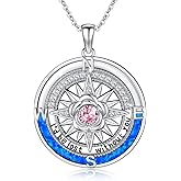 Brisskaari Valentine's Day Gift for Wife, Women's I'd Be Lost without You Compass Necklace with 12 Birthstones, 925 Sterling Silver Blue Opal Compass Pendant Jewelry Gifts for Her