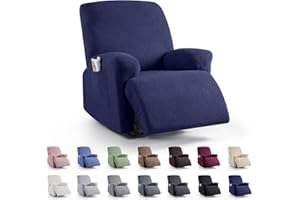 KinCam Recliner Covers, Stretch Reclining Chair Covers, Recliner Sofa Slipcovers Stripe Jacquard Recliner Couch Covers Furniture Protector Covers for Pet Kid (1 Seater, Dark Blue)