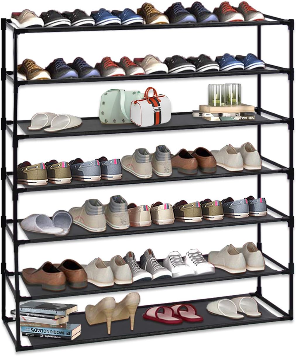 resin shoe rack on Amazon Com Jerry Maggie 7 Tier Shoe Rack Detachable Non Woven Waterproof Fabric Shoe Organizer Tower Space Saver Stackable Storage Shelf Multi Functional Shoe Racks Black Home Improvement