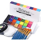 UCANBE Athena Face Body Paint Oil Palette + Translucent Setting Powder + 10PCS Brushes Set, Professional Non Toxic Face Painting Pallet Kit for Halloween SFX Cosplay Clown Makeup for Women Adults
