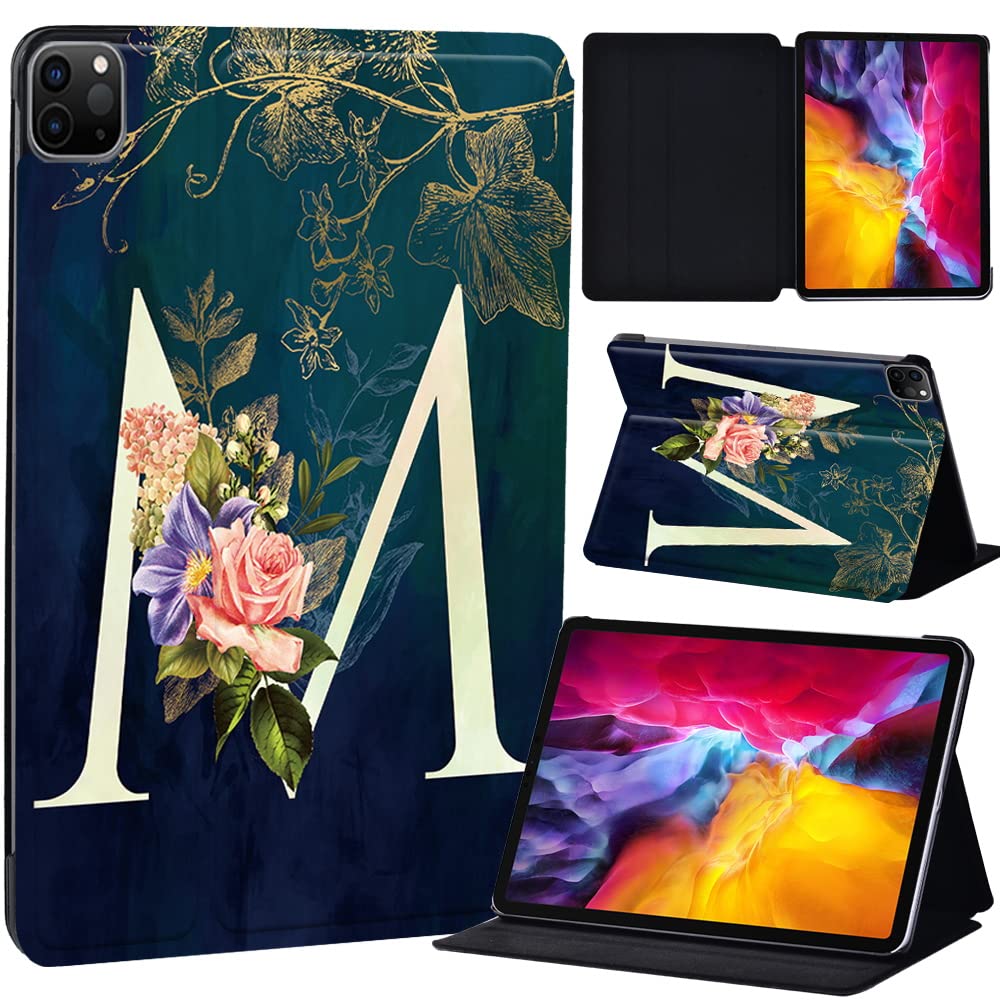 PU Leather + hard shell Ultra slim lightweight Folio Flip Tablet Stand Smart Cover Case Fit iPad Air 4 10.9" (2020) / iPad Pro 11" (2018 2020 2021) (initial letter M)