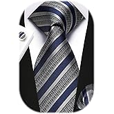 Enlision Mens Ties Stripe Tie and Pocket Square Set Classic Formal Woven Neckties Handkerchief Cufflinks Wedding