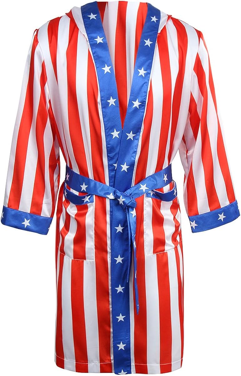 AMNPOLEN Adult Men Satin American Flag Boxing Costume Robe Cloak with Hood: Clothing