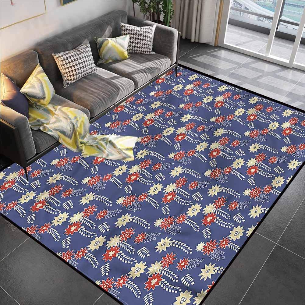 Area Rug Print Large Rug Mat Japanese, Spring Flowers Ornamental Classroom Rug for