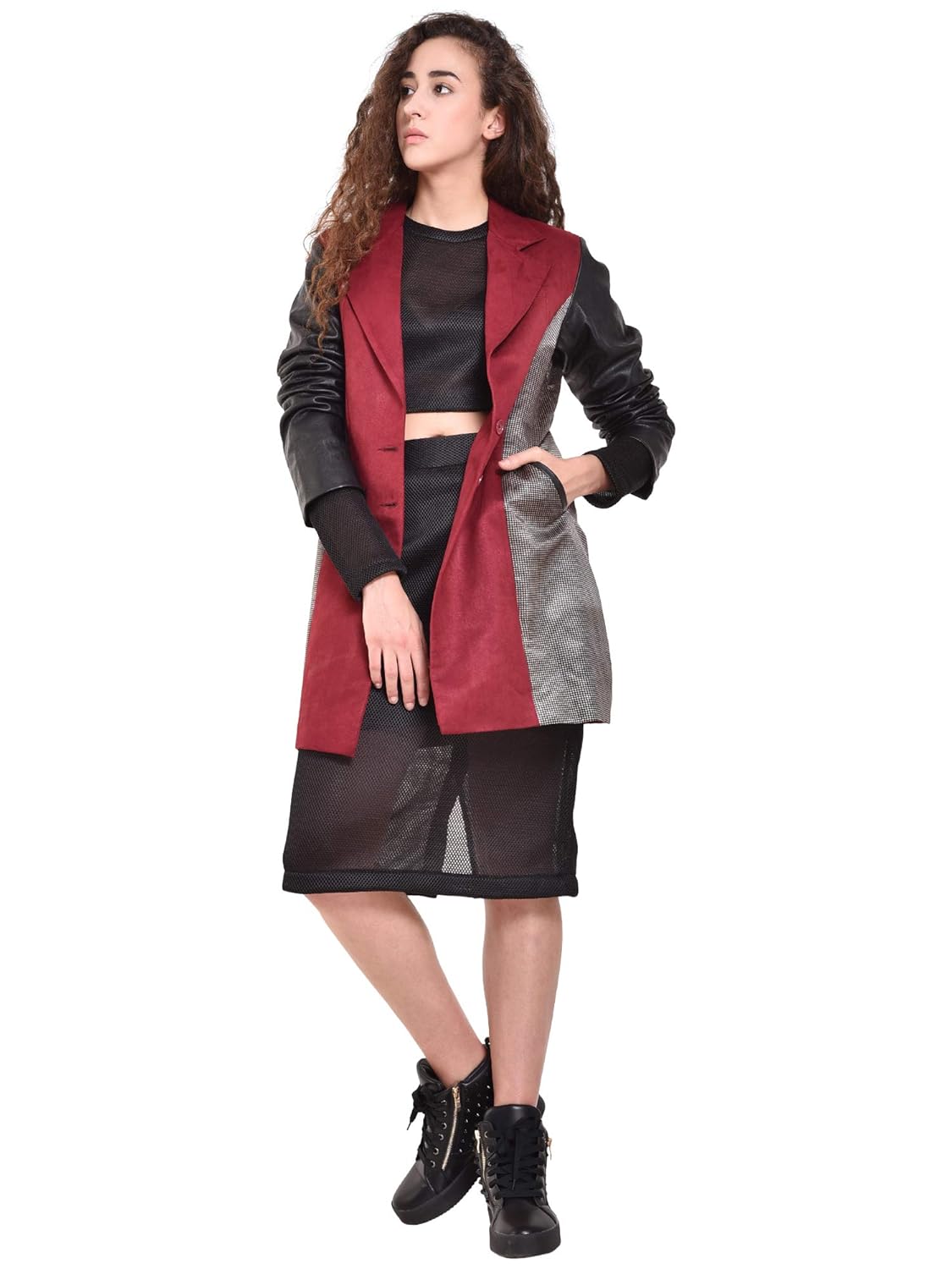redrobe women's suede jacket with leather sleeve (multi)