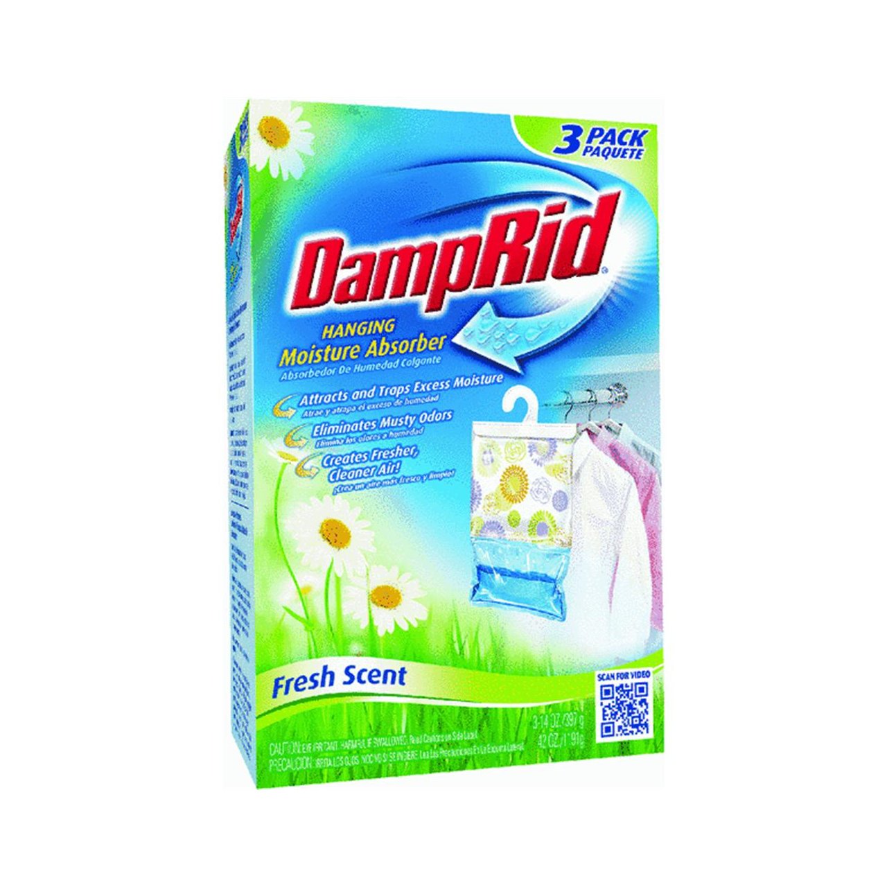 DampRid FG83K Hanging Moisture Absorber Fresh Scent (1 Box / 3 bags, 14