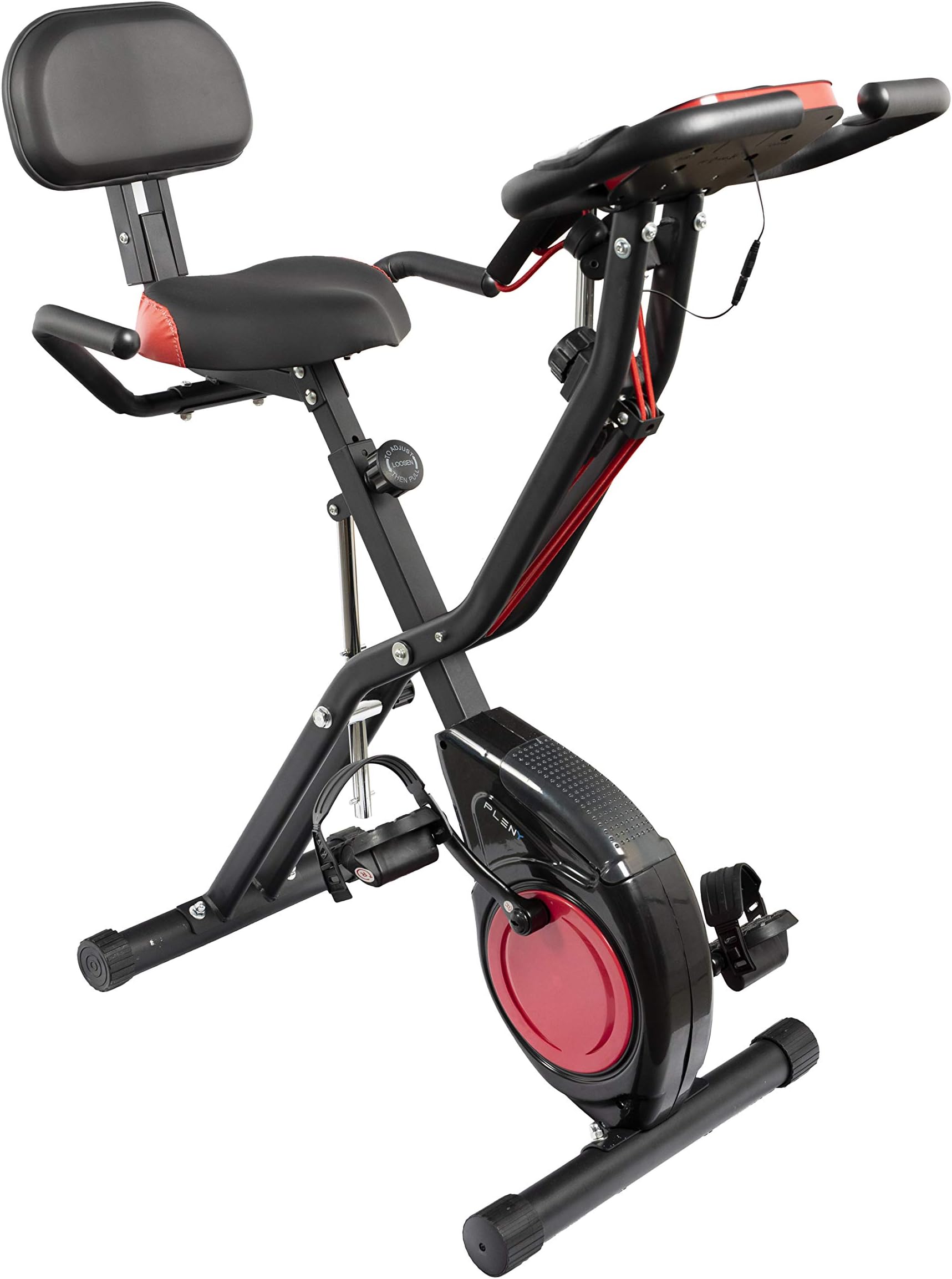 PLENY Upright Stationary Exercise Bike with Arm Exercise Resistance Bands, Best Indoor Fitness Bike for Home Workout, With Phone Holder and 300 lbs Weight Support