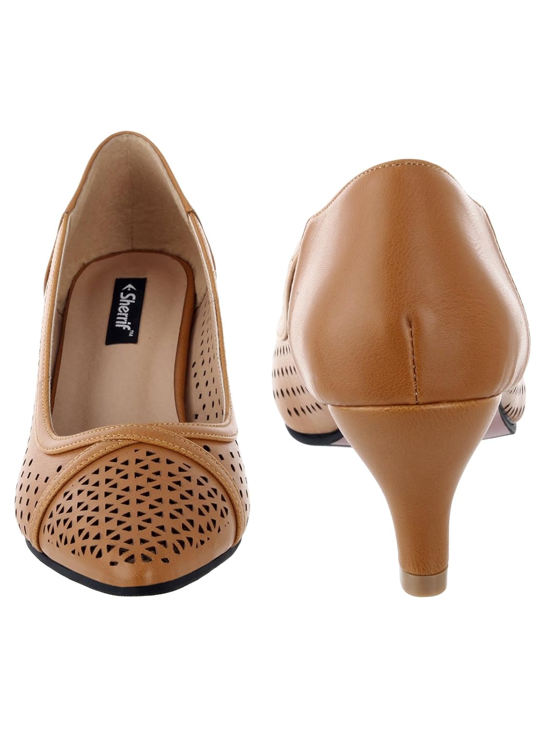 sherrif shoes tan low heeled pumps