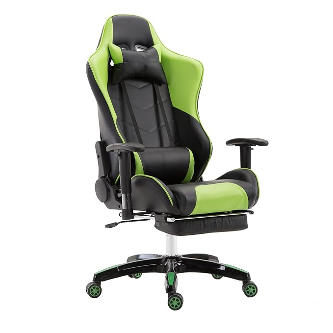 LZQ Racing Sportsitz Gamingstuhl Bürostuhl mit Fußstützen, PU Kunstleder Bürodrehstuhl, Chefsessel Schreibtischstuhl Drehstuh