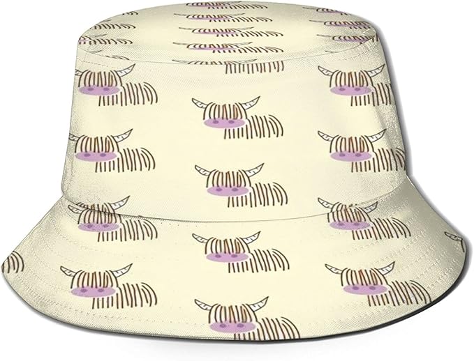 Highland Cow Cream Bucket Hat Unisex Sun Hat Summer Packable Fisherman