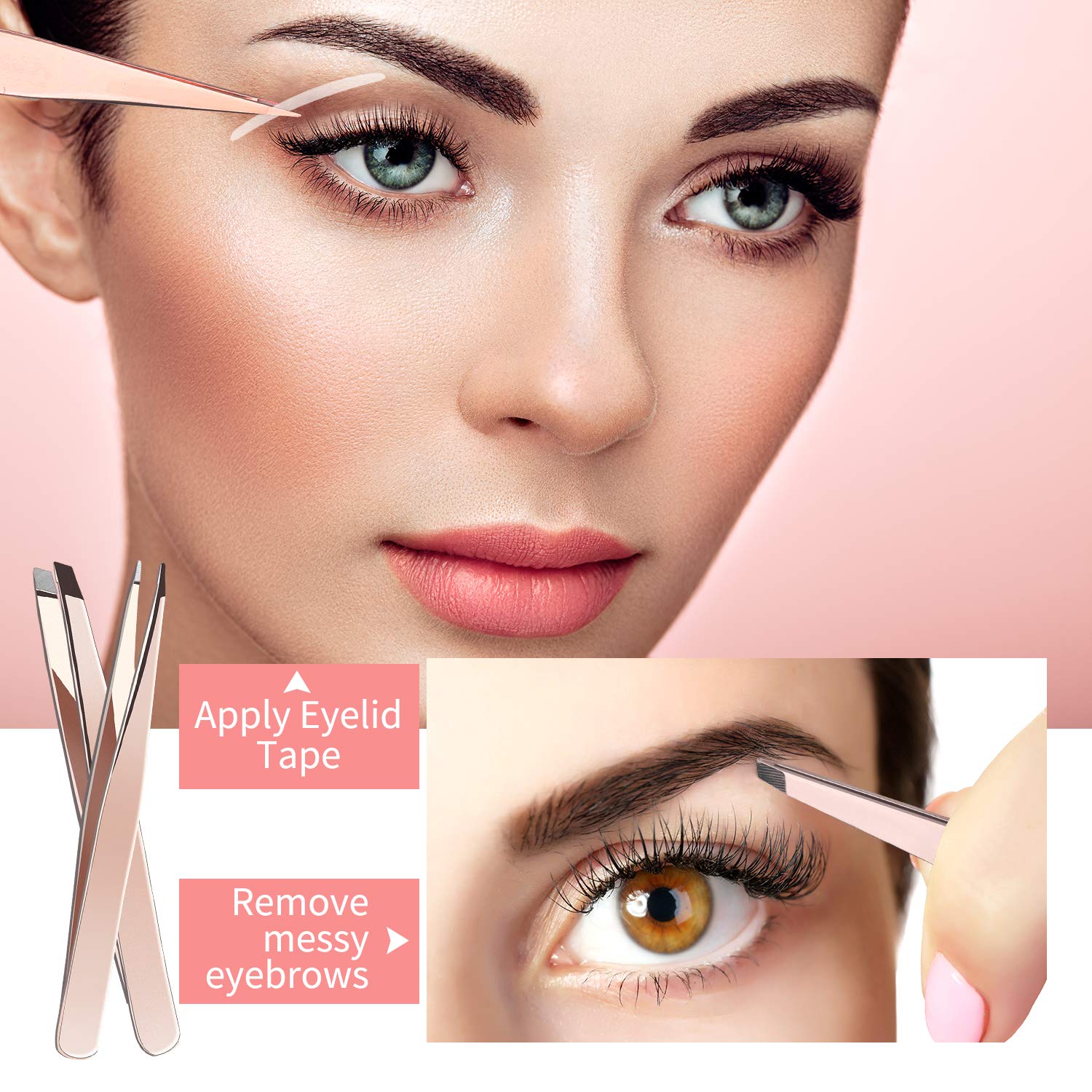Eyebrow Razor Kit for Women, Grooming Tools with 4 PCS Premium Eyebrow Tweezers, Eyebrow Razor with Comb, Eyebrow Scissors, 10 PCS Eyebrow Stencil Kit (Rose Gold Eyebrow Kit-Dark Brown Eyebrow Pencil): Beauty