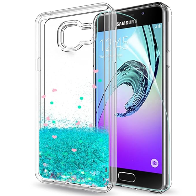LeYi Hülle Galaxy A3 2016 Glitzer Handyhülle mit HD Folie Schutzfolie,Cover TPU Bumper Silikon Flüssigkeit Treibsand Clear Sc