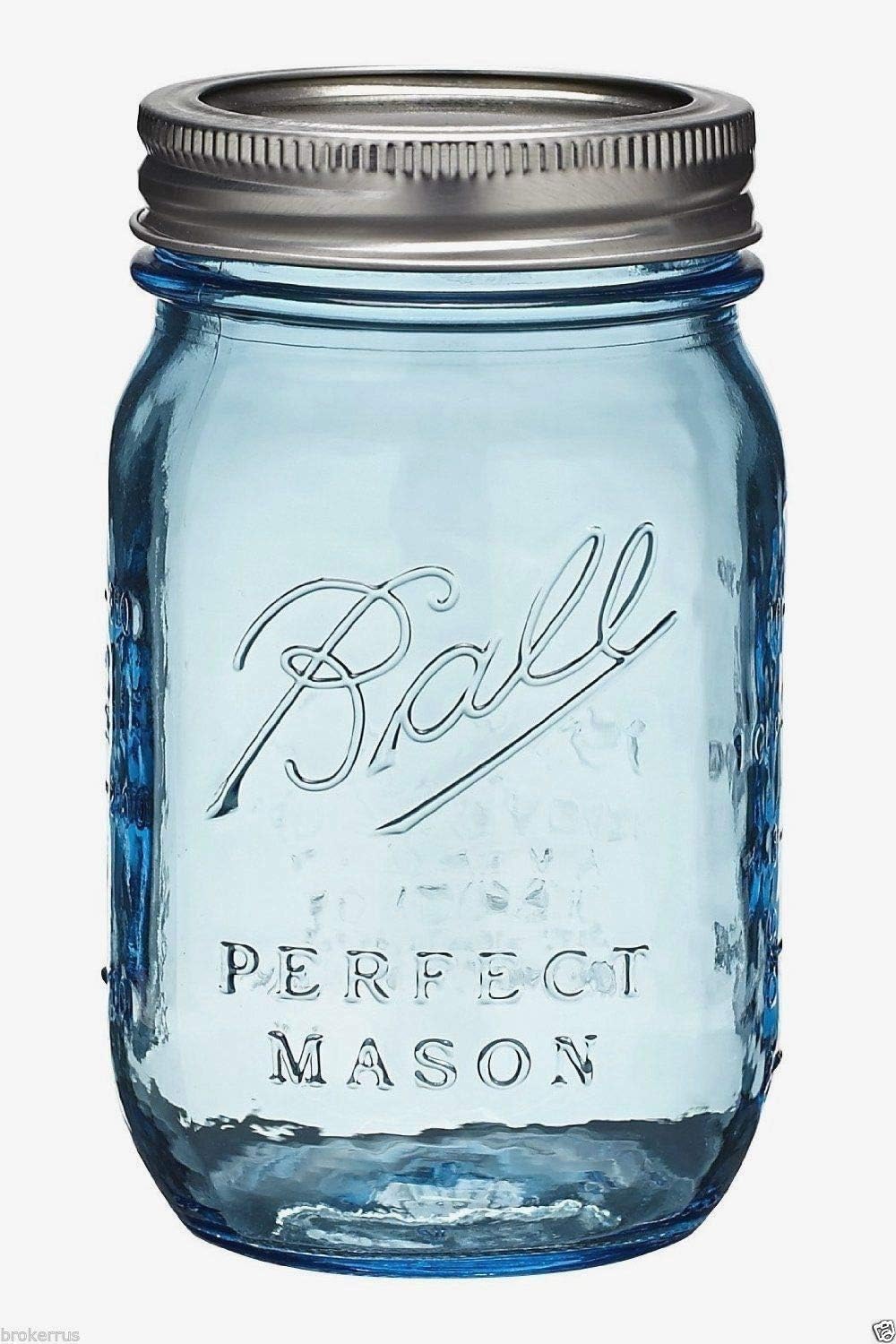 Amazon Com Vintage Blue 100th Anniversary Ball Pint Mason Jar With Black Handled Lid Home Kitchen
