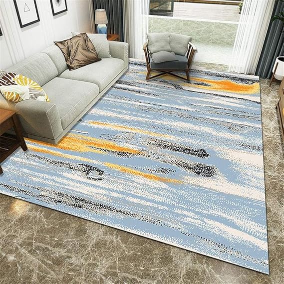 WBDYMX Alfombra salón Grande Decoración del hogar Azul Negro Rayas