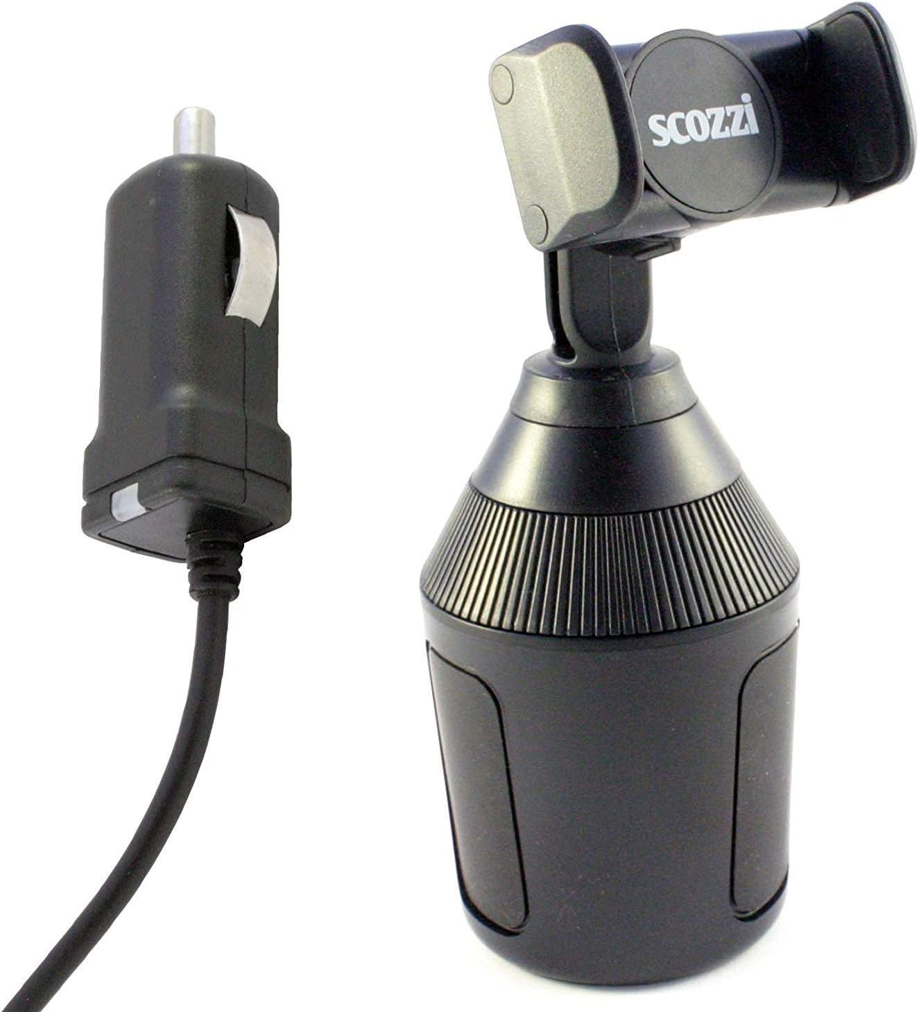 scozzi Universal Car Mobile Phone Cup Holder + Micro USB Fast Charging Cable with 2400 mAh Car Truck Car Cans Drinks Holder Can Holder Mobile Phone Holder Car Holder Charger