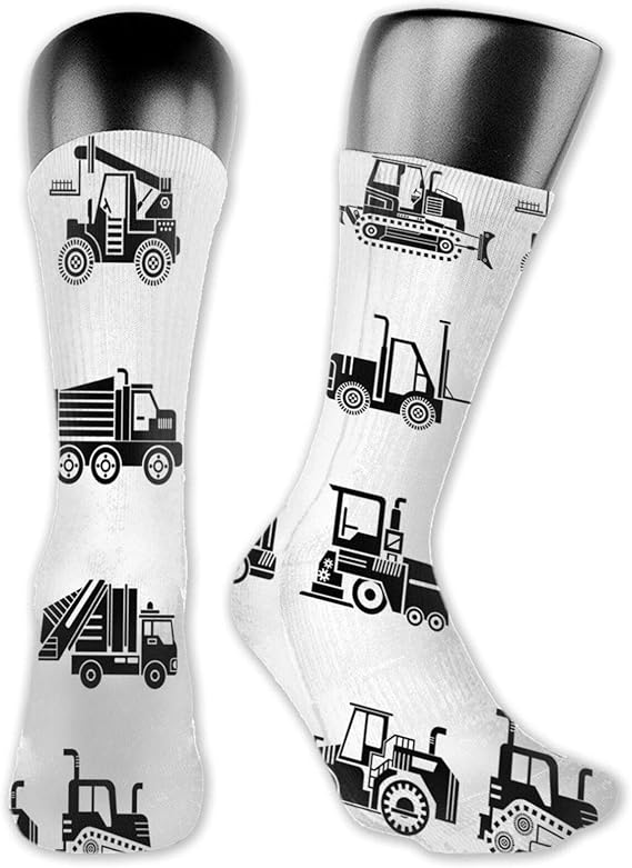 Socks Compression Medium Calf Crew Sock,Heavy Machinery And Vehicles Of