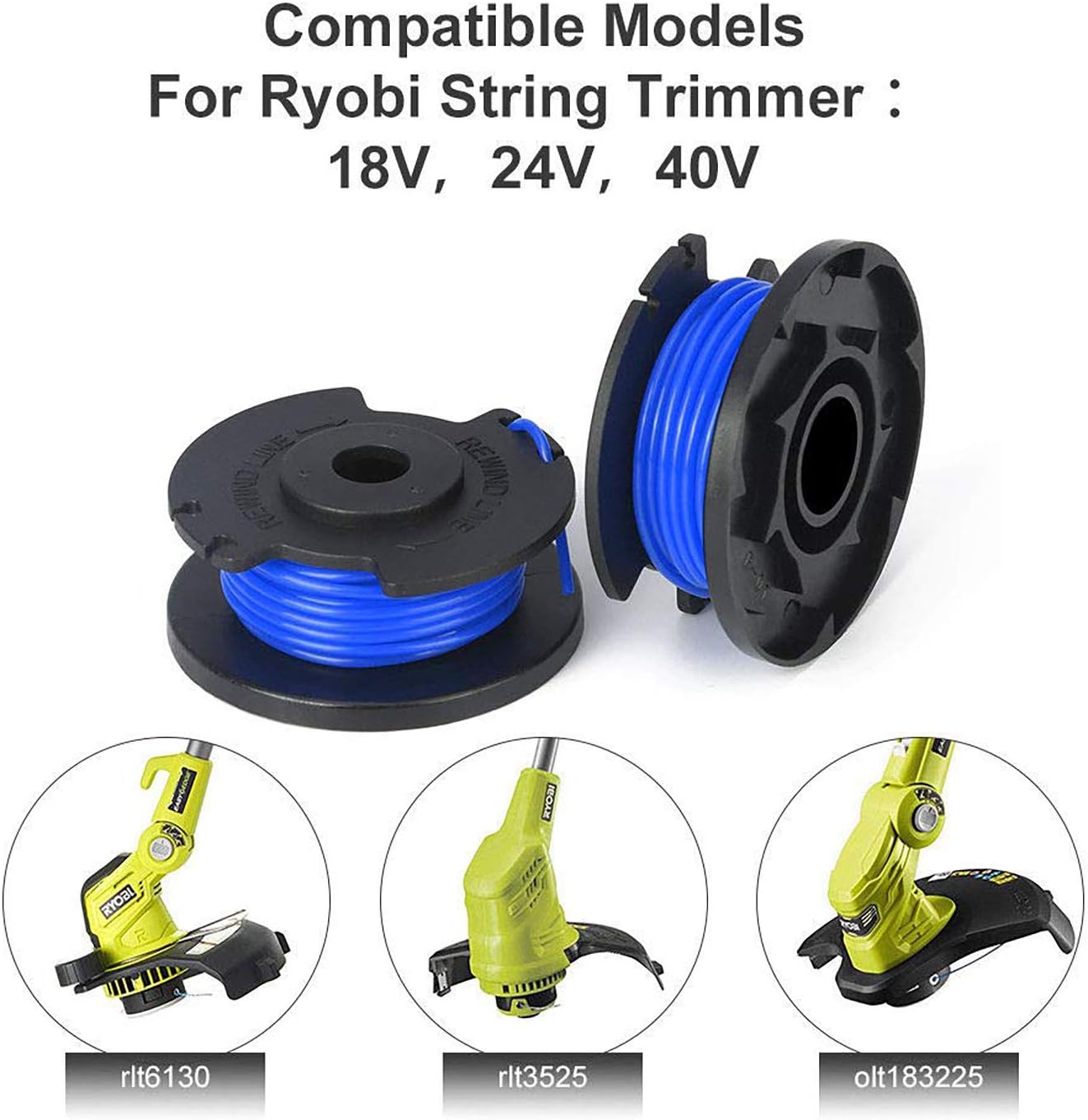 Thten String Trimmer Spool Replacement for Ryobi One Plus AC14RL3A 18V 24V 40V 11ft 0.065" Auto Feed Cordless Weed Eater Spools Line with AC14HCA Cap Covers Parts (6 Spools, 1 Cap) : Garden & Outdoor
