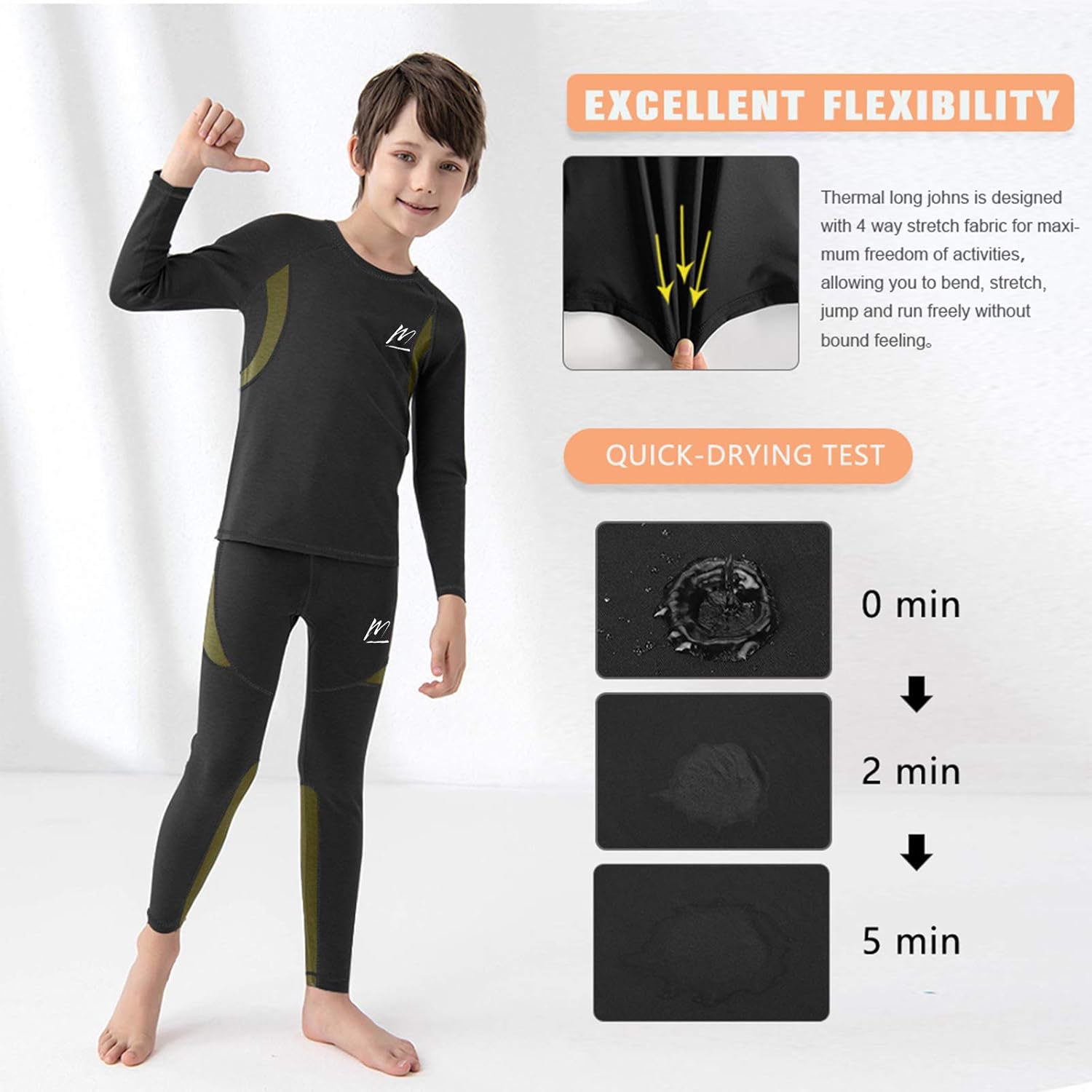 MeetHoo Thermal Underwear Set for Boys, Fleece Lined Long Johns Soft Warm Base Layer for Kids (Size 8-16 Years): Clothing