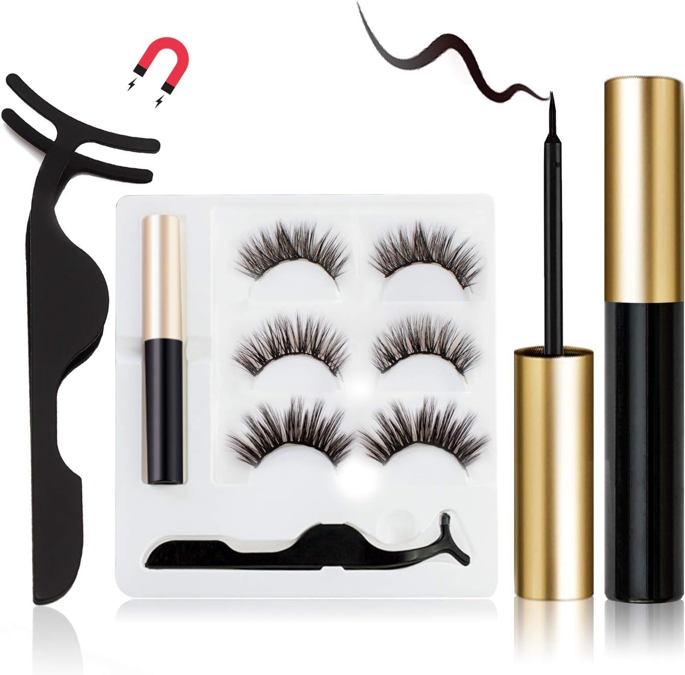 Vassoul Magnetic Eyelashes With Eyeliner, Magnetic Eyeliner And Lashes, Magnetic Eyelash, Magnetic False Lashes with Magnetic Eyeliners Kit Easy To Wear(Diamond)