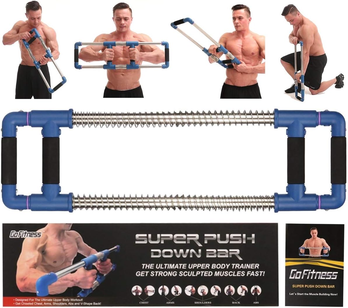 GoFitness Push Down Bar Machine - Chest Expander at Home Workout Equipment - Portable Spring Resistance Exercise Gym Kit for Home, Travel or Outdoors : Sports & Outdoors