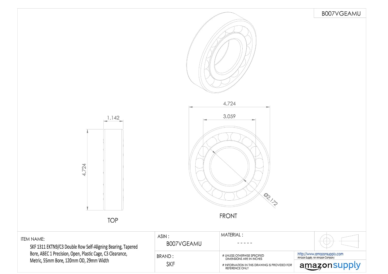 SKF 1311 EKTN9/C3 Self-Aligning Ball Bearing - Image 3