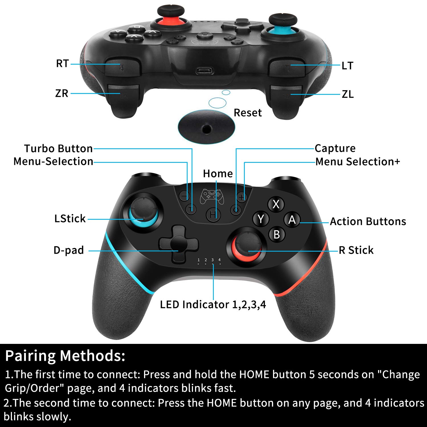 Wireless Switch Pro Controller Gamepad Joypad Remote Joystick for Nintendo Switch Console