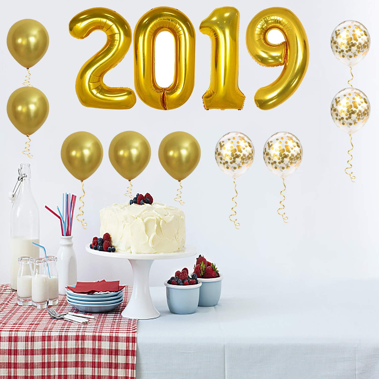 2019 Balloons/Gold Confetti Balloon Set/Graduation Balloons - 40 Inch Large 2019 Balloons with Gold,Gold Confetti Balloons(12 Inch), for More Parties