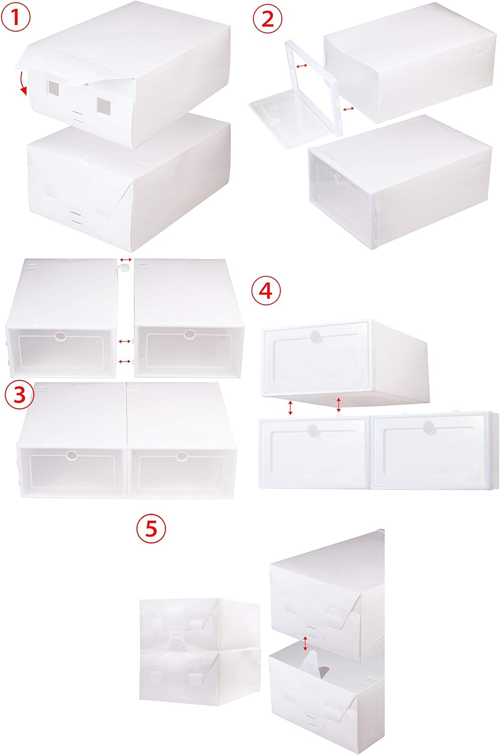 stackable plastic shoe drawers on Foldable Clear Plastic Shoe Organizer 6 Pack Closets And Entryway Shoe Storage Cabinet Easy Assemble Happytoy Stackable Shoe Storage Box White Boot Shoe Boxes Home Kitchen