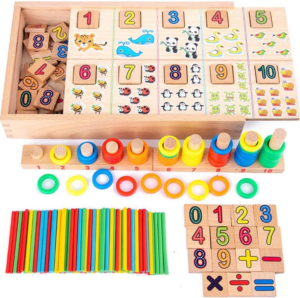 Wooden Puzzles Counting Toys, Preschool Learning Educational Math Toys For Toddlers, Matching Shape Sorter Stacking Blocks Fine Motor Skills Toys For 3 Year Olds And Up