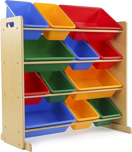 kids storage shelf with bins