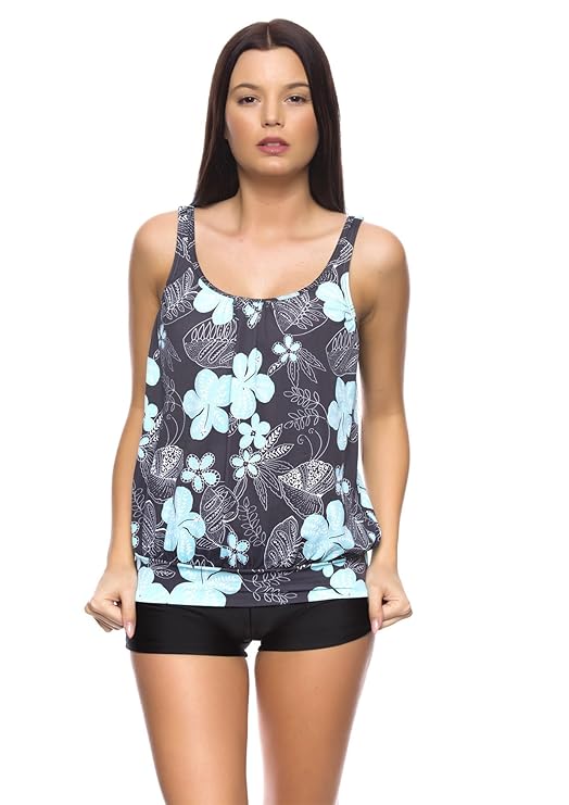 Eleganter, Sportlicher Damen Bandeau/Cut Out Tankini Hotpants/Slip/Soft Cups/Träger abnehmbar f5228