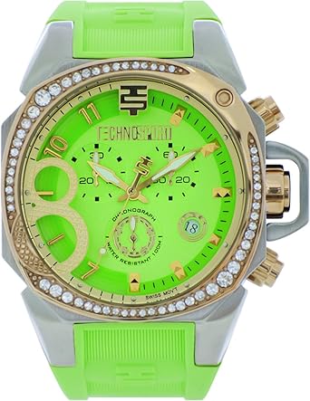 Technosport TS-103-5 Womens Swiss Light Green Chronograph Watch Crystal Accented Gold-Tone Bezel Silicone Strap
