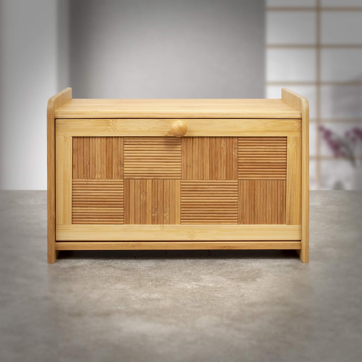 Woodluv Bread Bin Countertop Bread Storage for Kitchen With Drop Down Front Lid 23 x 38 x 24 cm (No Assembly Required) - Image 3
