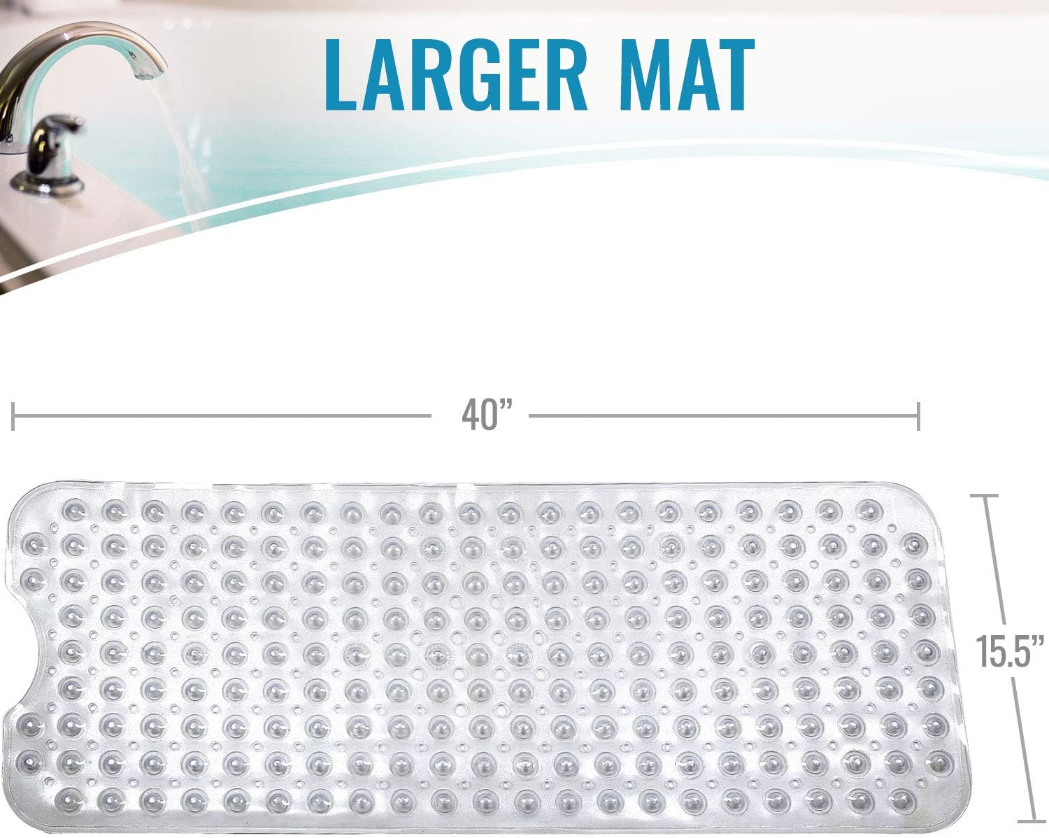 HealthSmart Antimicrobial Bath Mat with Non-Slip Suctions and Drain Holes, Extra Long, Clear: Health & Personal Care