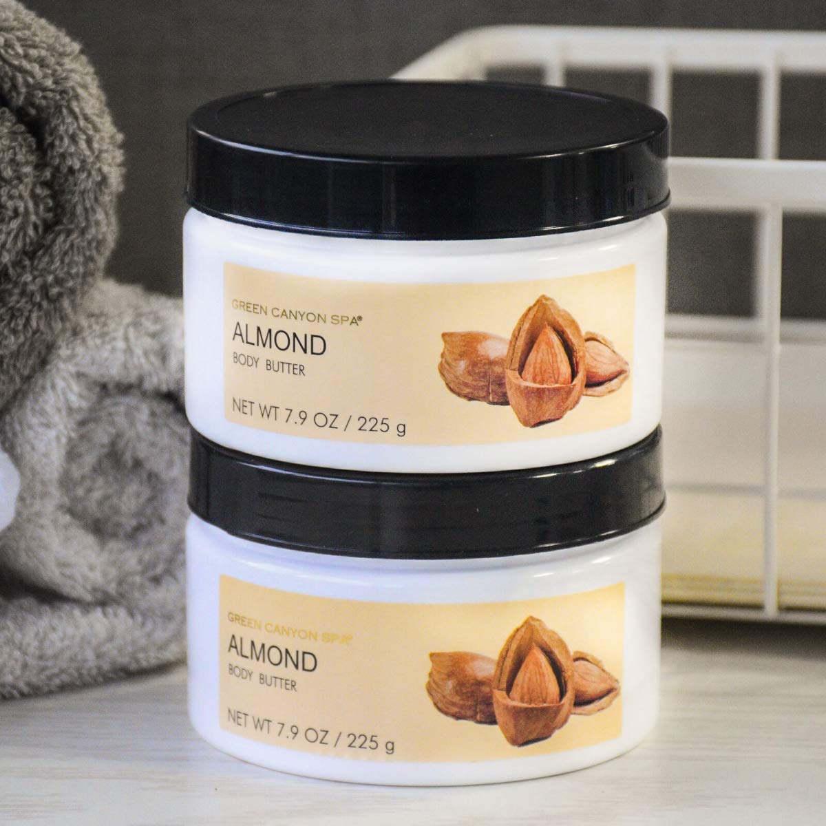 Green Canyon Spa Body Butter for Women & Men, Pack of 2 x 7.9 oz Gift Set for Dry Skin, Shea Butter Body Moisturizing Lotion Cream, Almond Scent: Beauty