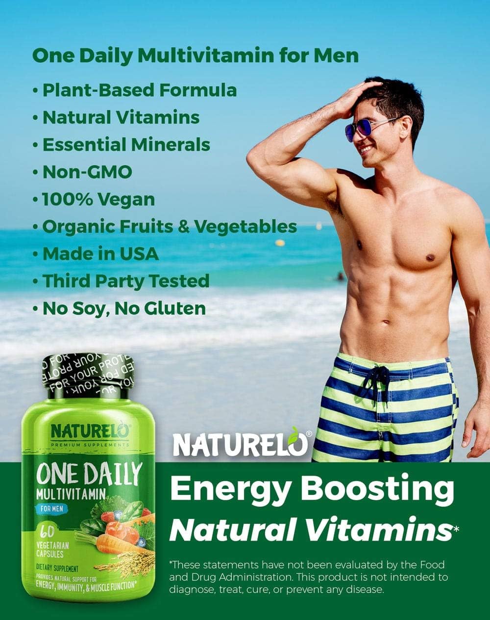 NATURELO One Daily Multivitamin for Men - with Whole Food Vitamins & Organic Extracts - Natural Supplement - Best for Energy, General Health - Non-GMO - 60 Capsules | 2 Month Supply: Health & Personal Care