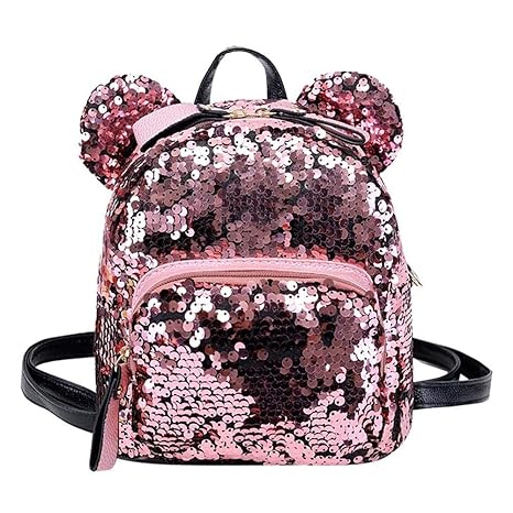 Mochila de viaje OneMoreT, con lentejuelas brillantes y purpurina, para niñas, rosa