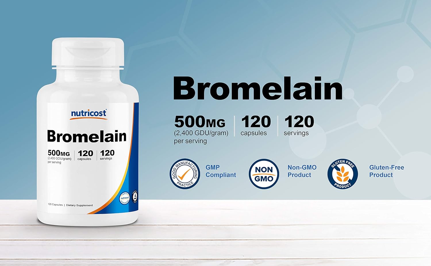 Nutricost Bromelain 500mg, 120 Veggie Capsules - Bromelain (2400 GDU/g), Non-GMO, Gluten Free: Health & Personal Care