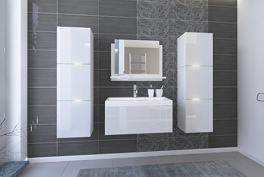 Home Direct Lorent 2 Moderne Badschranke Badmobel Mit Waschbecken Weiss Mat Base Weiss Hg Front Mobel Amazon De Kuche Haushalt