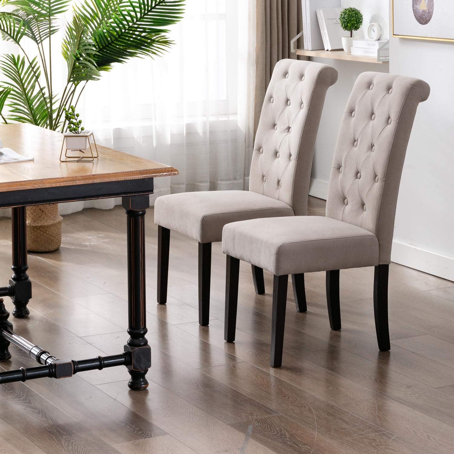DininL Fur Dining Chair Kitchen Chairs Set of 2 Modern Dining Room Side Chairs Fabric Cushion Seat Back (Light Gery) - Chairs