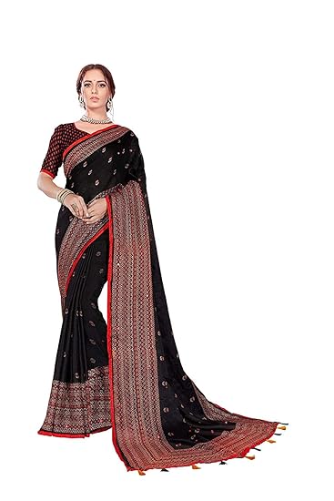 Women's Art Silk Soft Fabric Saree with Blouse Piece (AR01_01, Black)