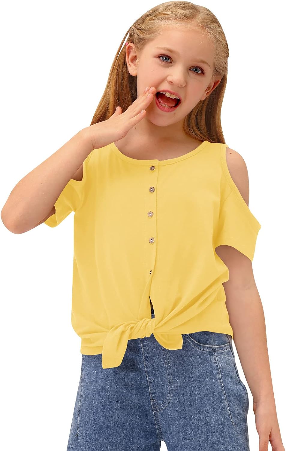 BesserBay Girl's Casual Solid Twist Knot Front Tunic Shirt Cold Shoulder Top 3-12 Years: Clothing
