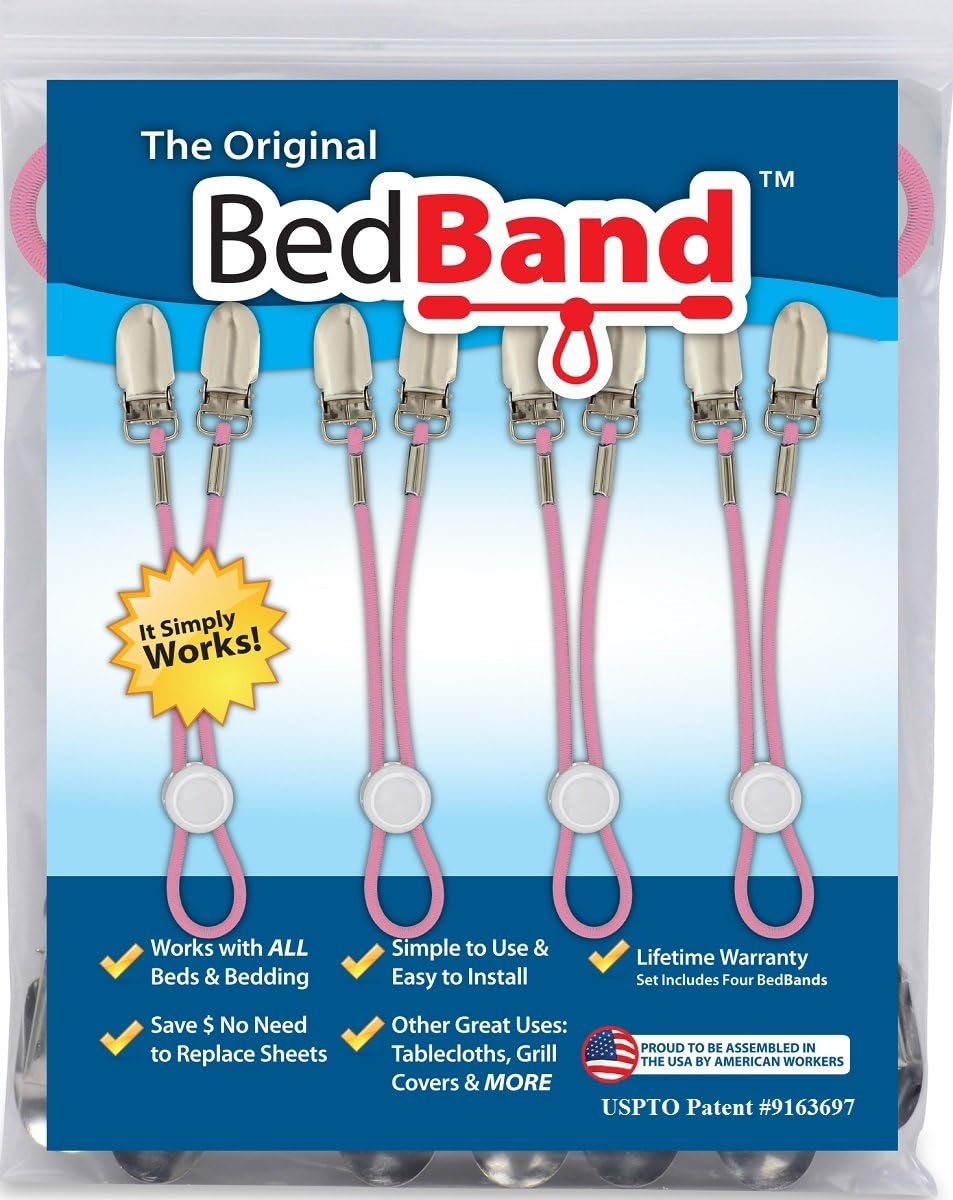 Bed Band Not Made in China. 100% USA Worker Assembled.. Bed Sheet Holder, Gripper, Suspender and Strap. Smooth any Sheets on any Bed. Sleep Better. Patented.,Black,1 Pack (4 Bands): Home & Kitchen