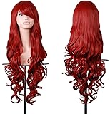 EmaxDesignWigs 32" 80cm Women's Cosplay Wig Long Full Spiral Curly Wavy Heat Resistant Fashion Glamour Hair Wig Hairpiece with Free Wig Cap And Comb (80CM Dark Red)