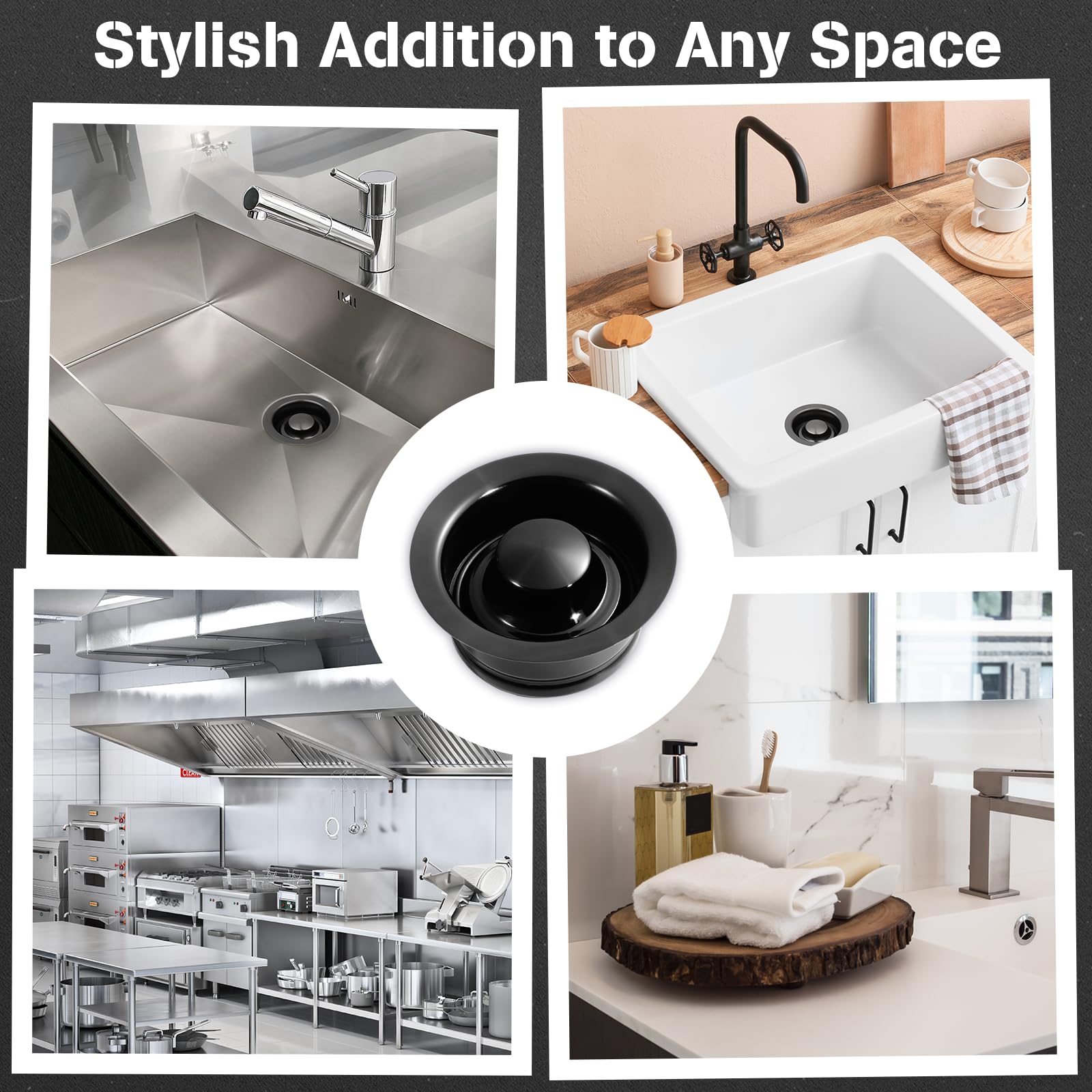 Sink Garbage Disposal Flange and Stopper, Fits 3-1/2 Inch Standard Sink Drain Hole, Durable Gunmetal Black Stainless Steel Sink Flange with Nano Surface