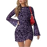 Milumia Women's Leopard Print Mini Dress Y2k Bell Long Sleeve Cheetah Short Dresses Going Out Party Clubbing Outfits