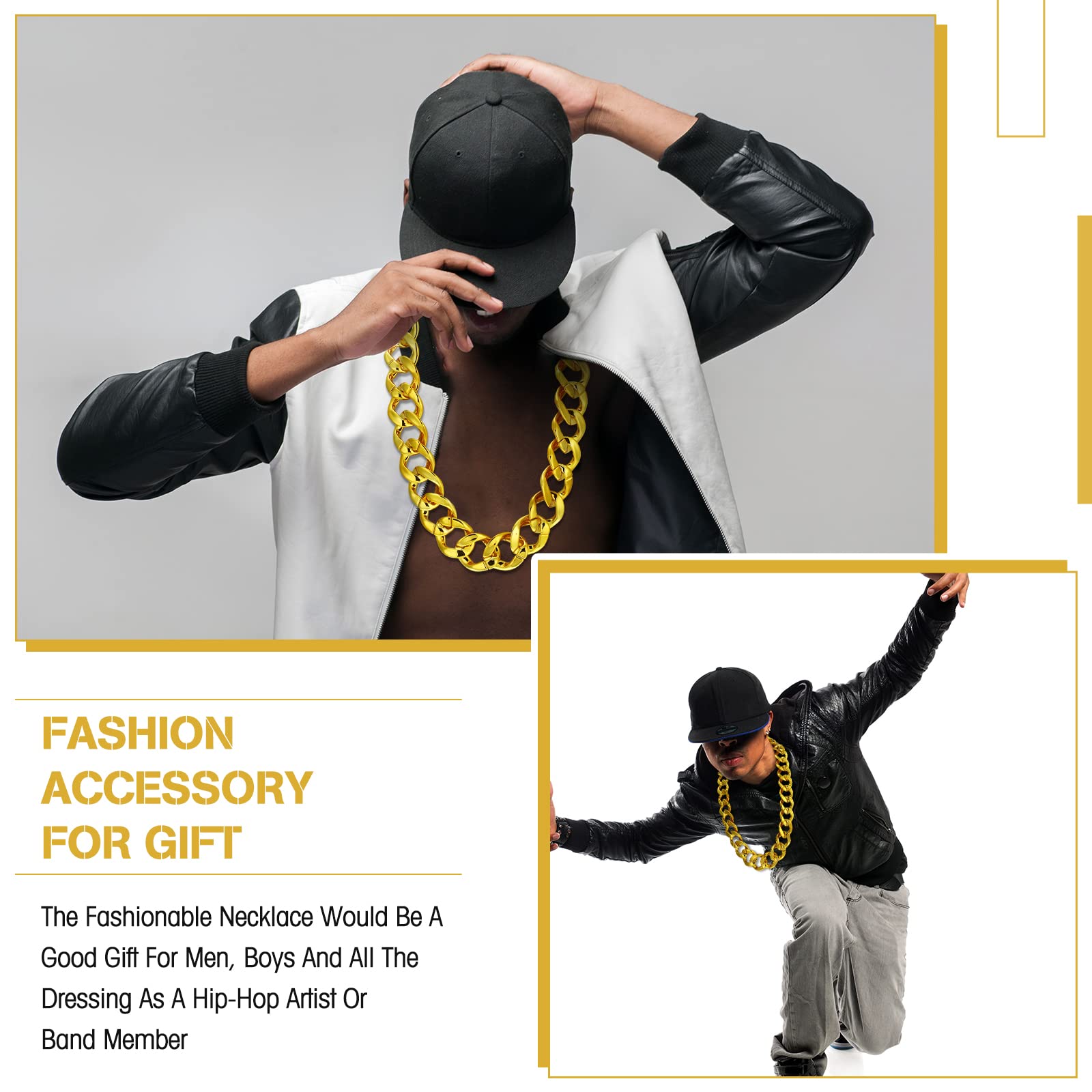 Tatuo 2 Pcs Fake Gold Chain Big Chunky Necklace for Men Women Faux Gold Chain for Rapper Costume Jewelry 80s 90s Punk Style Halloween Party Accessory, 32 Inch