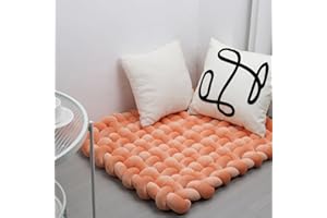 XHJRI Thickened Braided Knot Seat Mat, Knotted Floor Decorative Cushion, Handmade Baby Infant Playing Pad Nursery Rug (27.5 * 31.5 Inch,Carrot)